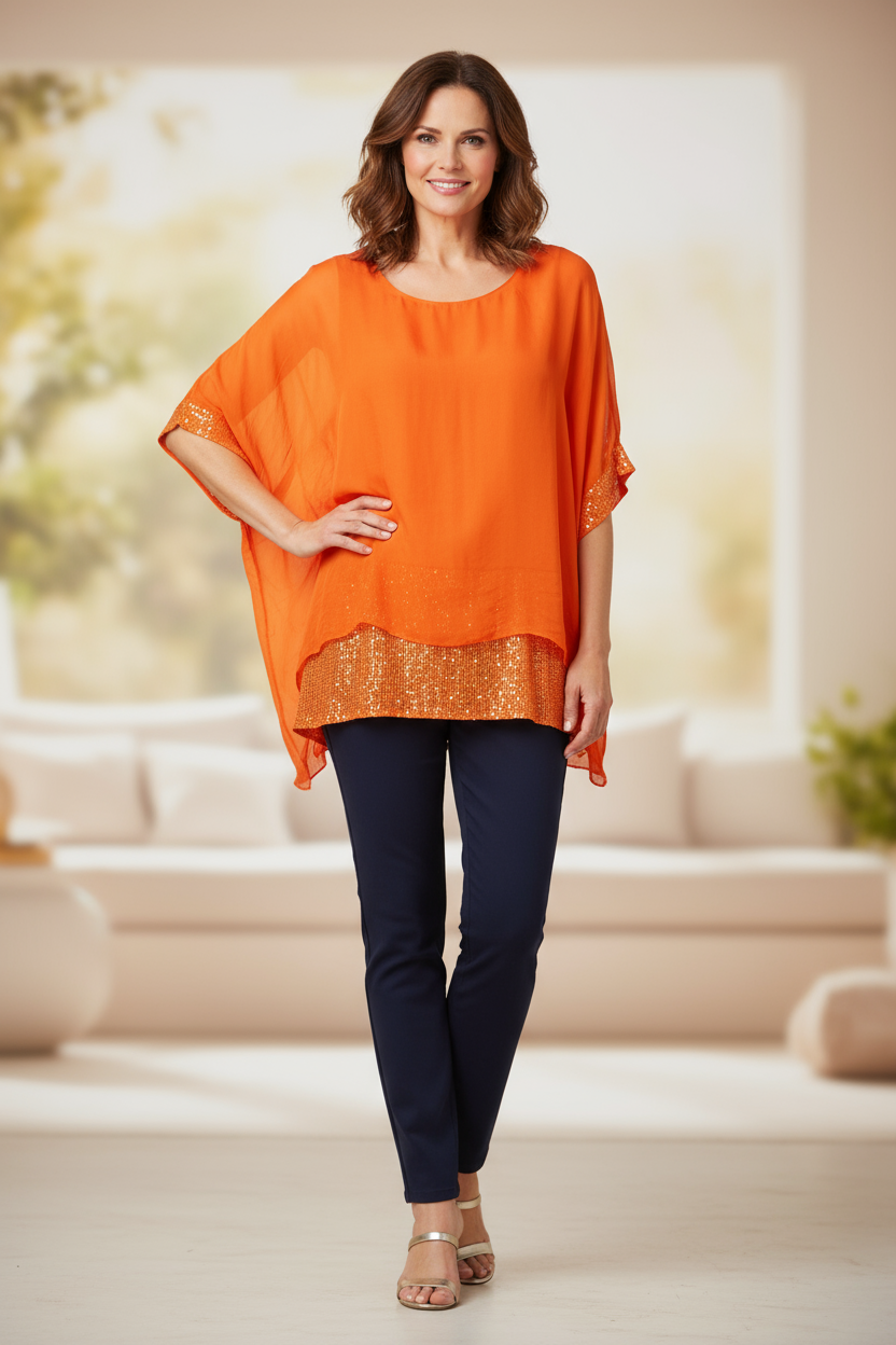 Sequin Hem Silk Top