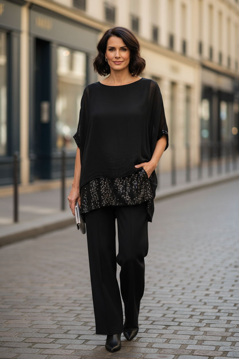Sequin Hem Silk Top