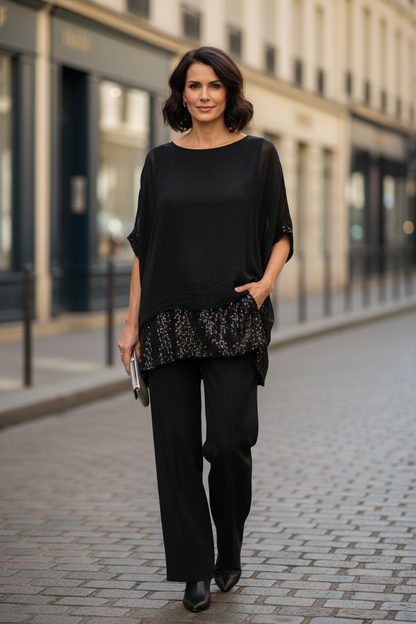 Sequin Hem Silk Top