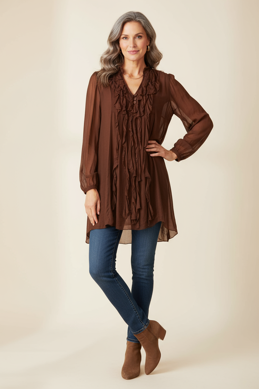 Frill Tassel Silk Blouse