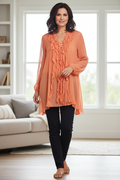 Frill Tassel Silk Blouse