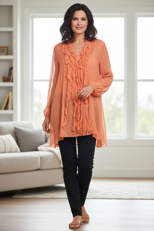 Frill Tassel Silk Blouse