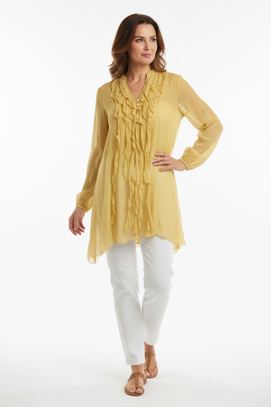 Frill Tassel Silk Blouse