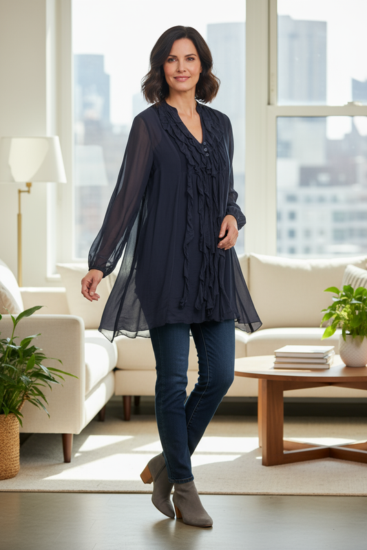 Frill Tassel Silk Blouse