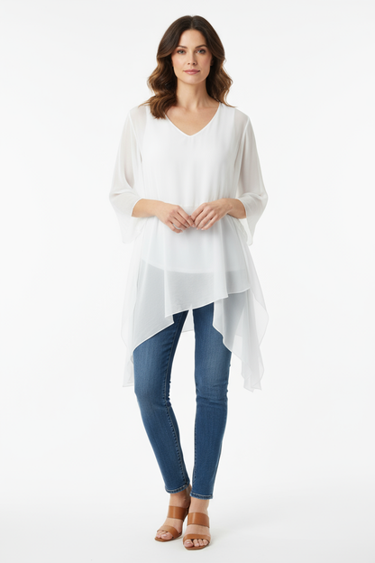 V Neck Asymmetric Silk Top