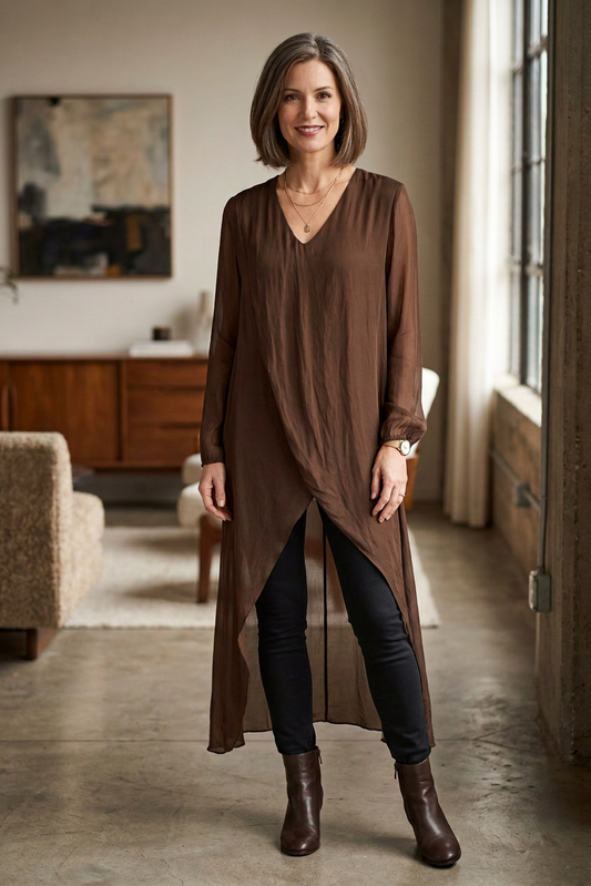 Crossover Asymmetric Silk Tunic