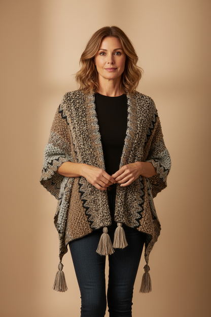 Tassel Hem Knitted Cape