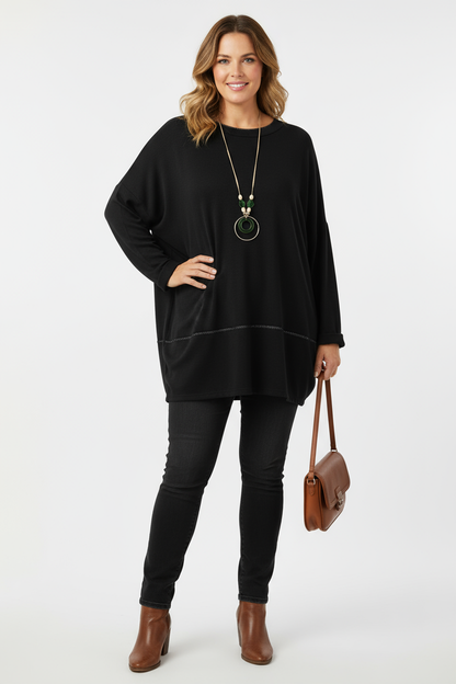 Lurex Trim Soft Knit Necklace Jumper