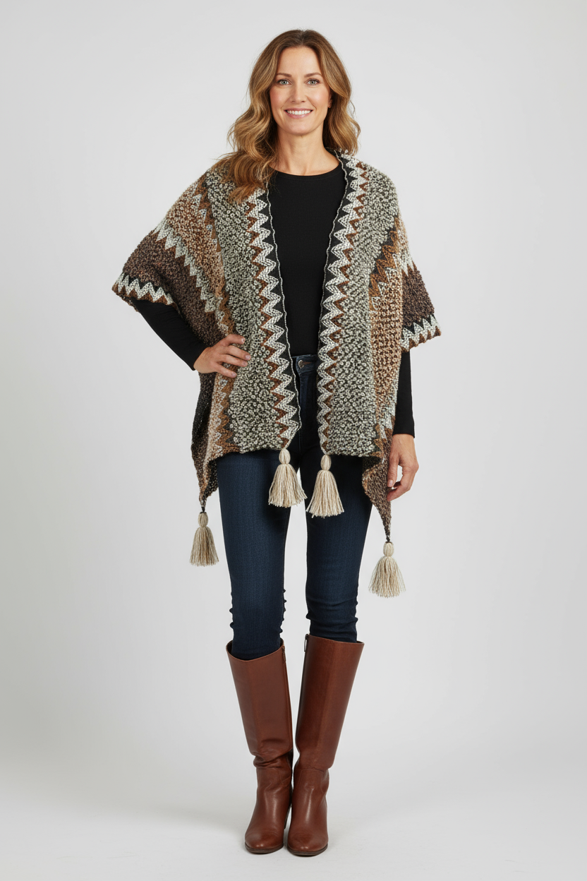 Tassel Hem Knitted Cape