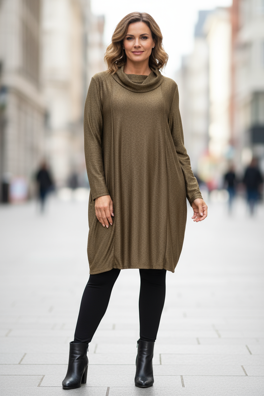 Cowl Neck Lurex Dress
