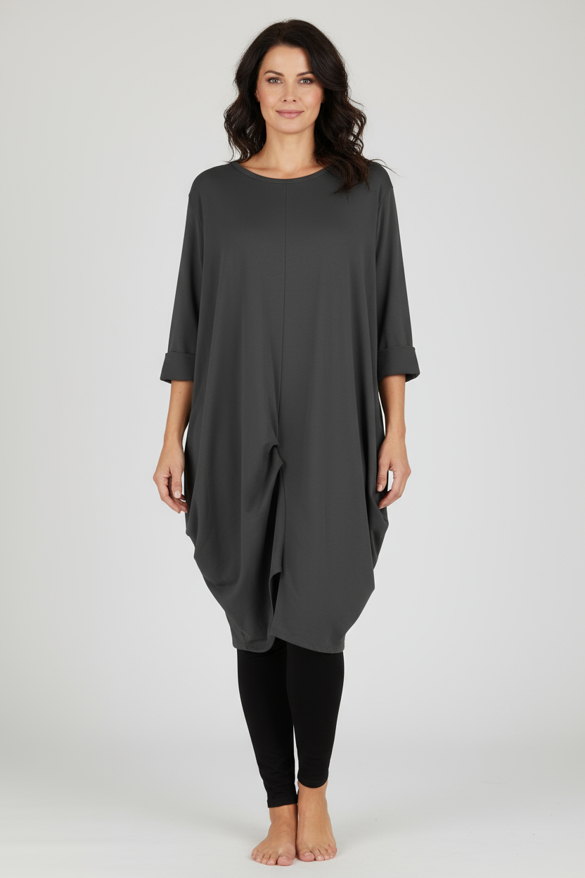 Pleat Rushed Detail Midi Dress