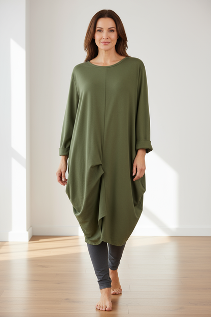 Pleat Rushed Detail Midi Dress