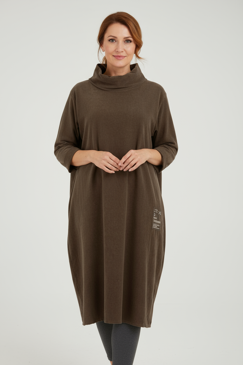 Cowl Neck Side Slit Corduroy Midi
