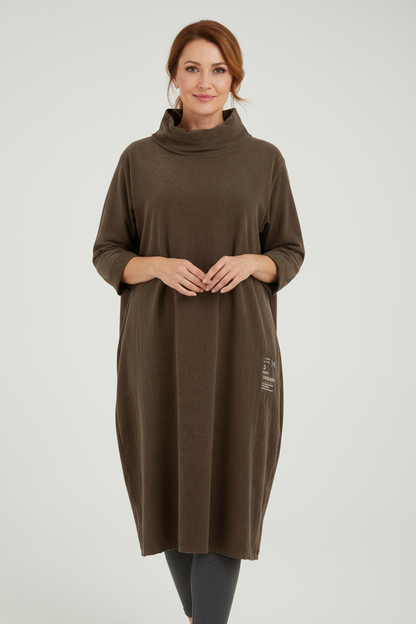 Cowl Neck Side Slit Corduroy Midi