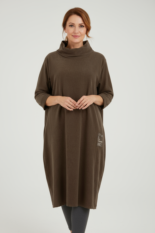 Cowl Neck Side Slit Corduroy Midi