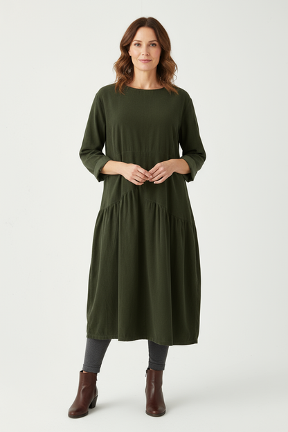 Pleat Panel Detail Corduroy Midi