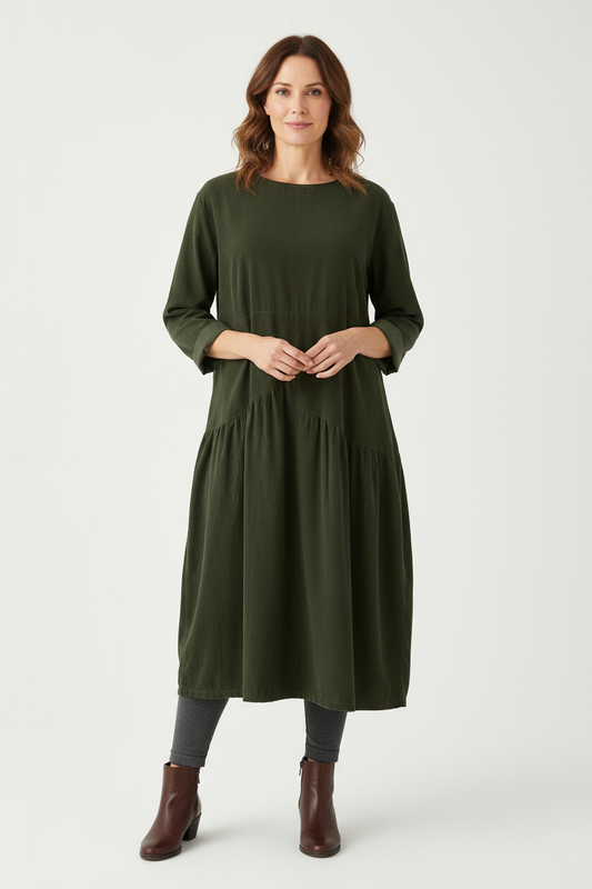 Pleat Panel Detail Corduroy Midi