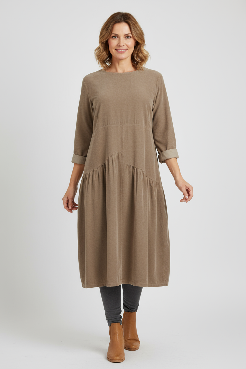 Pleat Panel Detail Corduroy Midi