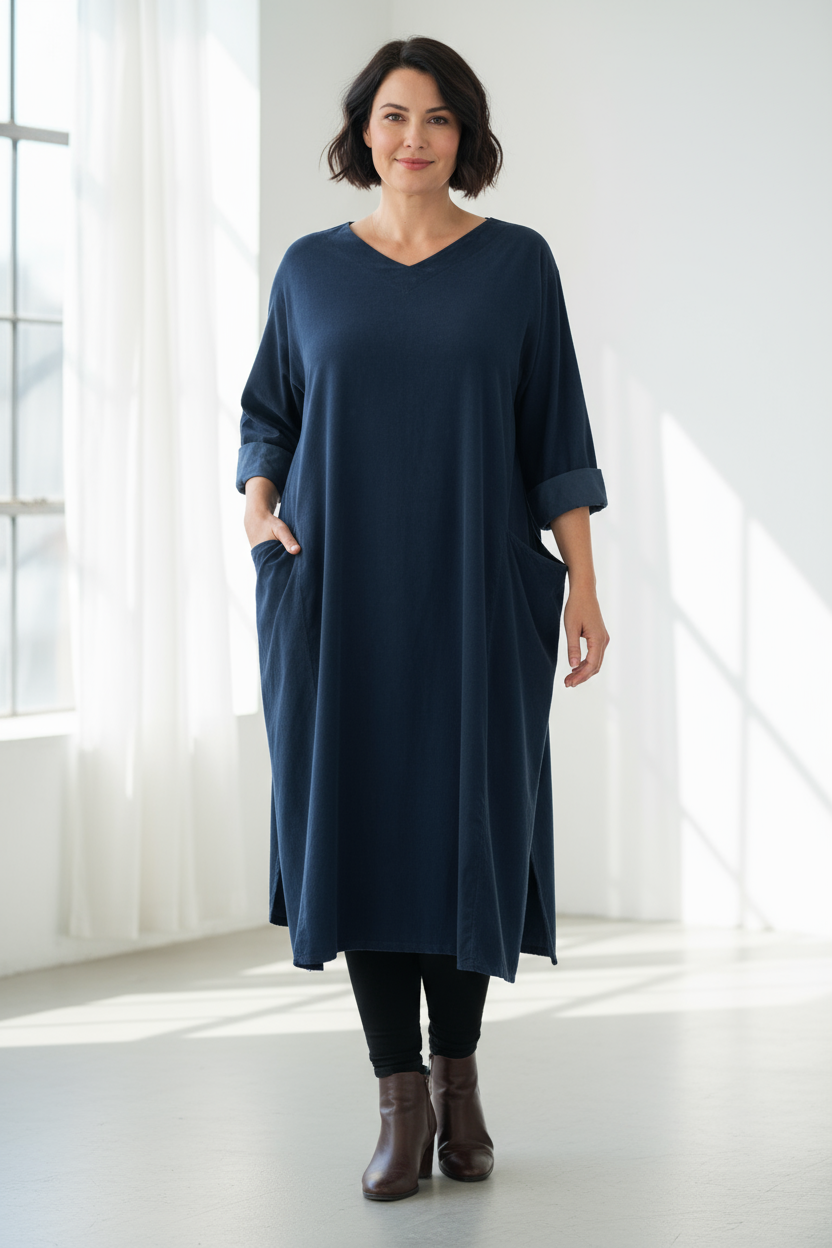 V Neck Corduroy Midi