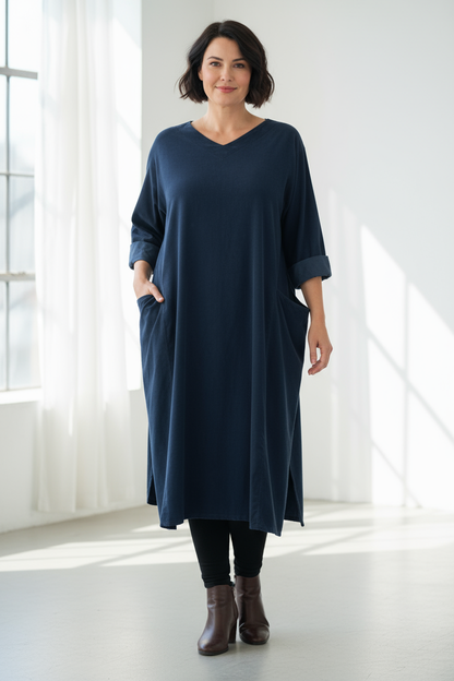 V Neck Corduroy Midi