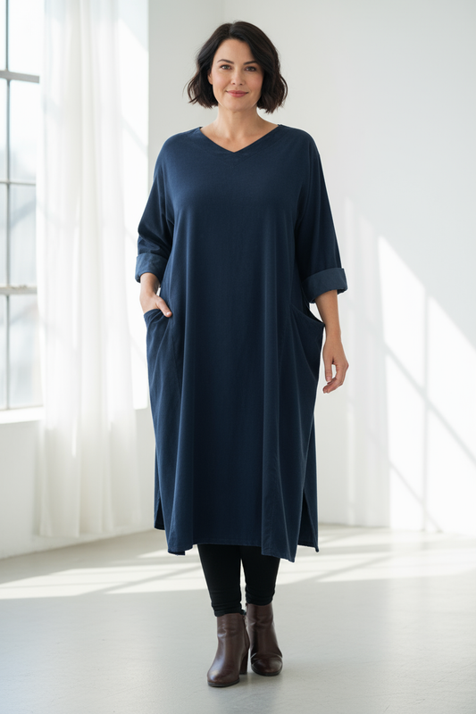 V Neck Corduroy Midi