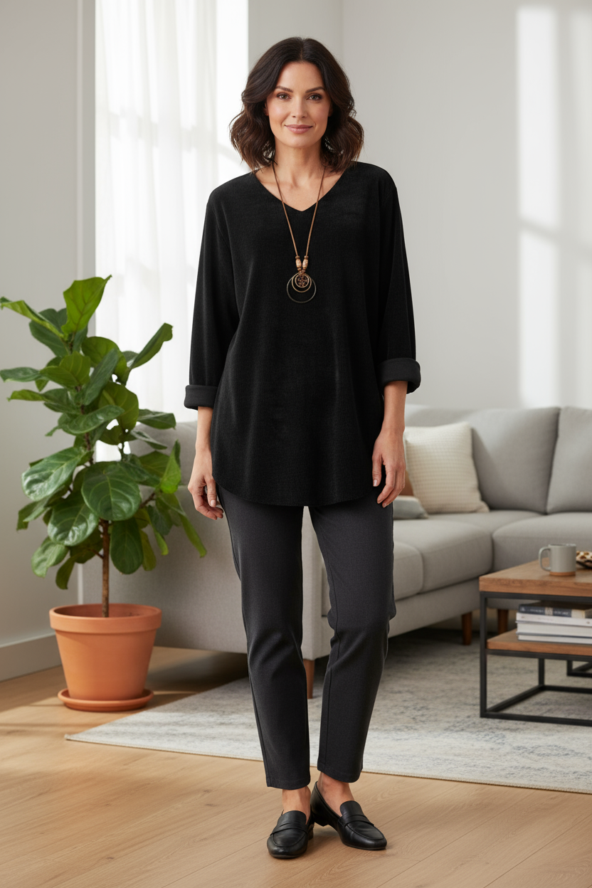 V Neck Chenille Necklace Top