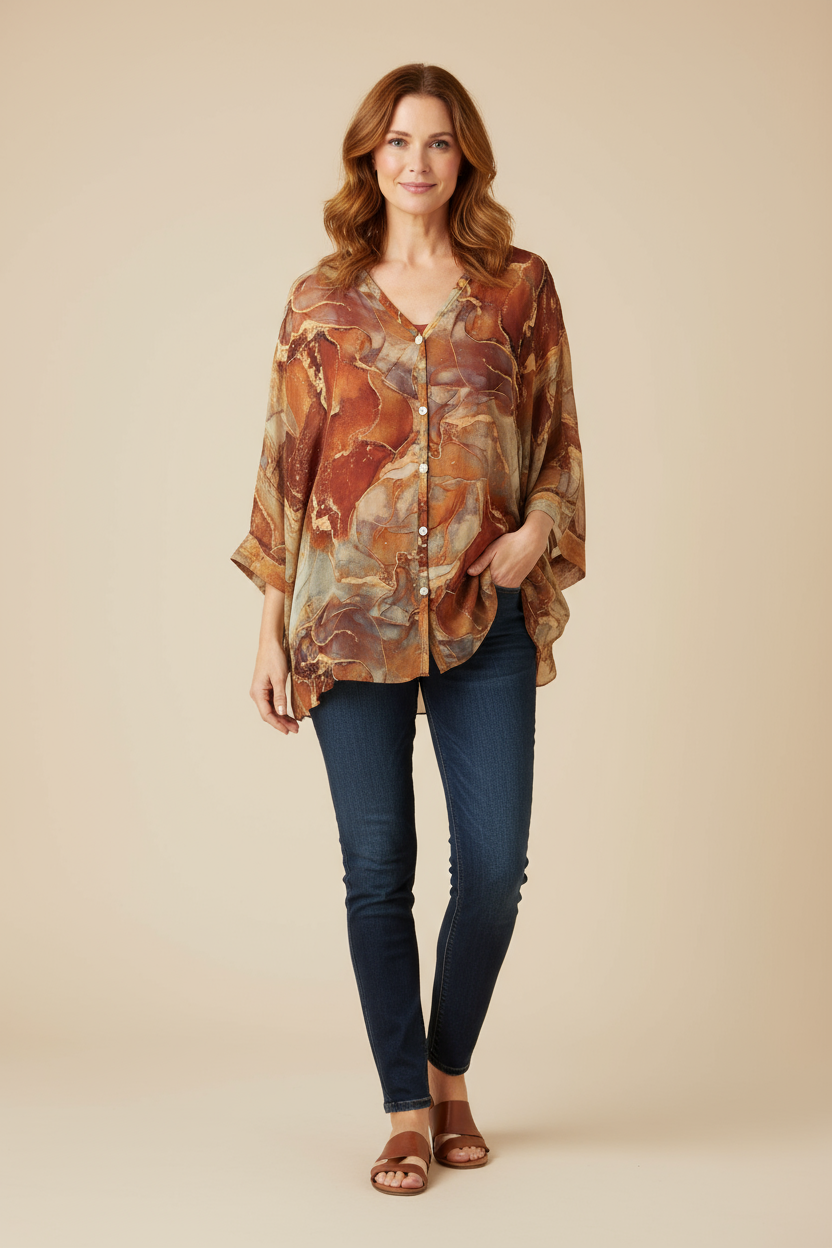 Marble Print Silk Shirt