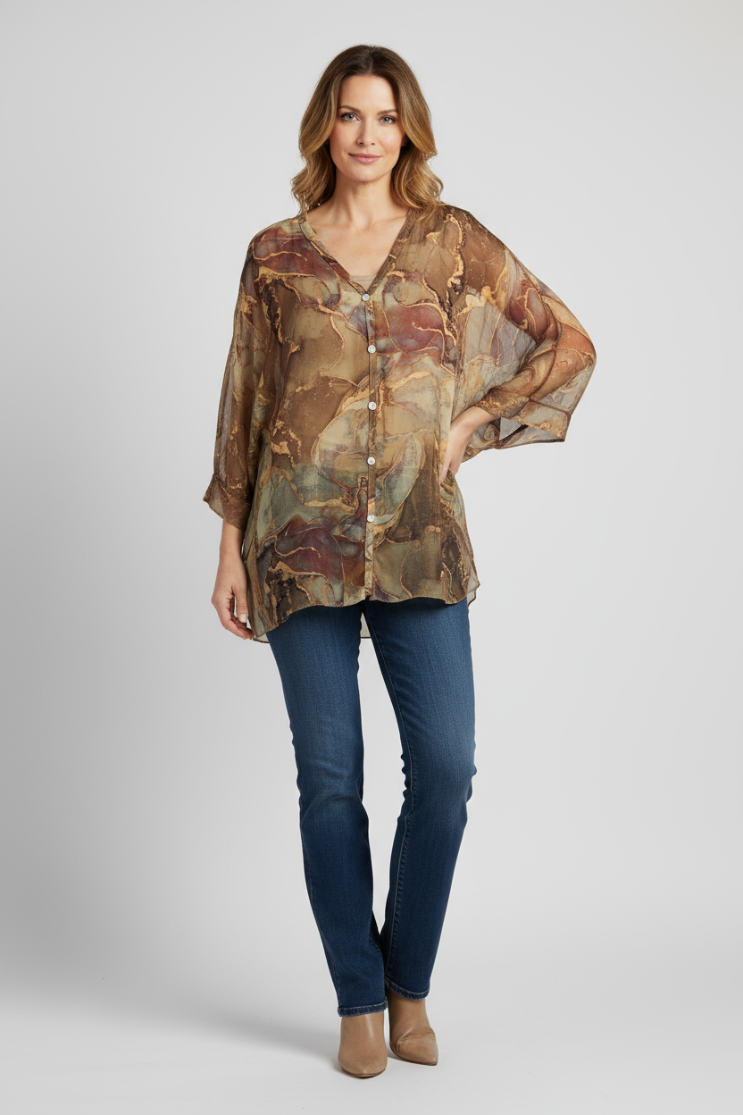 Marble Print Silk Shirt