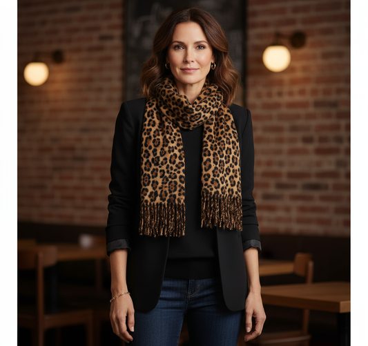 Abstract Leopard Print Brushed Scarf