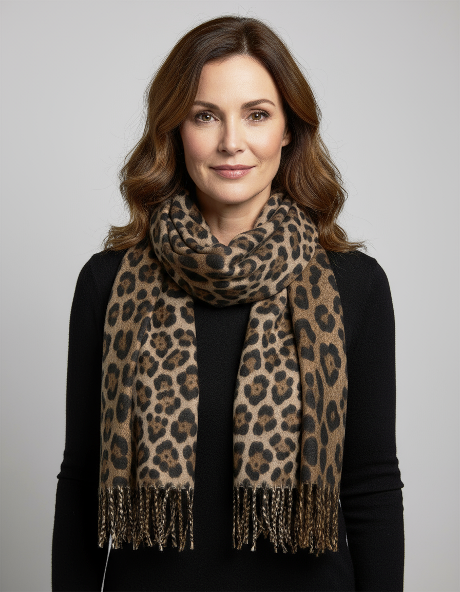 Leopard Print Brushed Scarf
