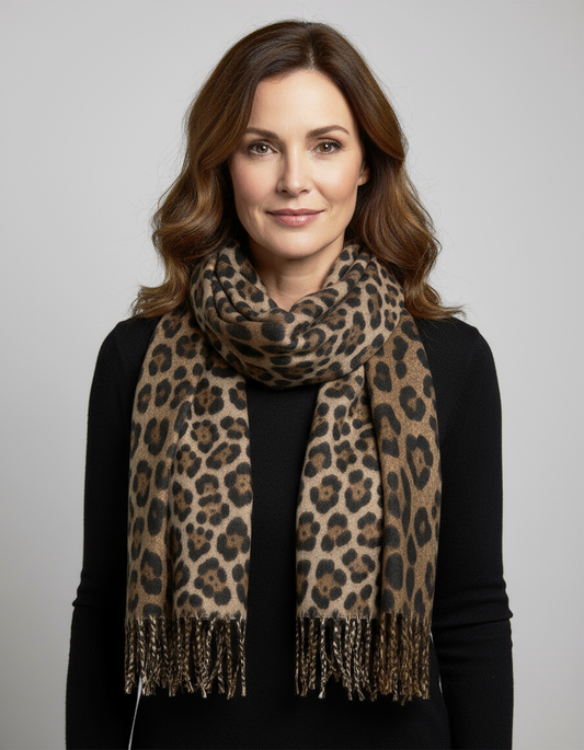 Leopard Print Brushed Scarf