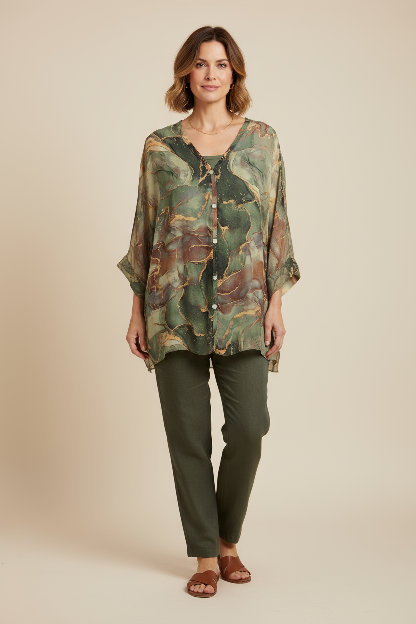 Marble Print Silk Shirt