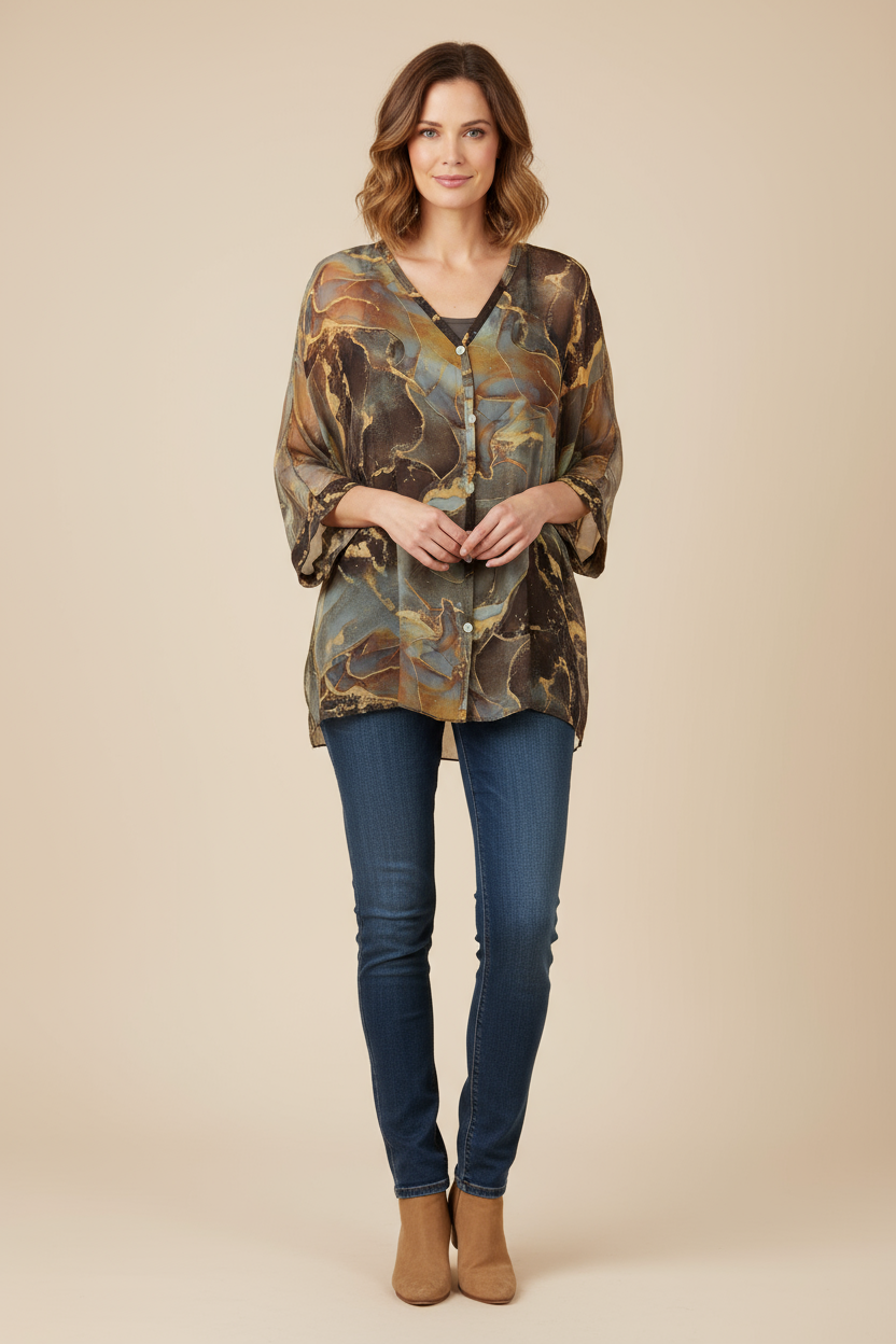 Marble Print Silk Shirt