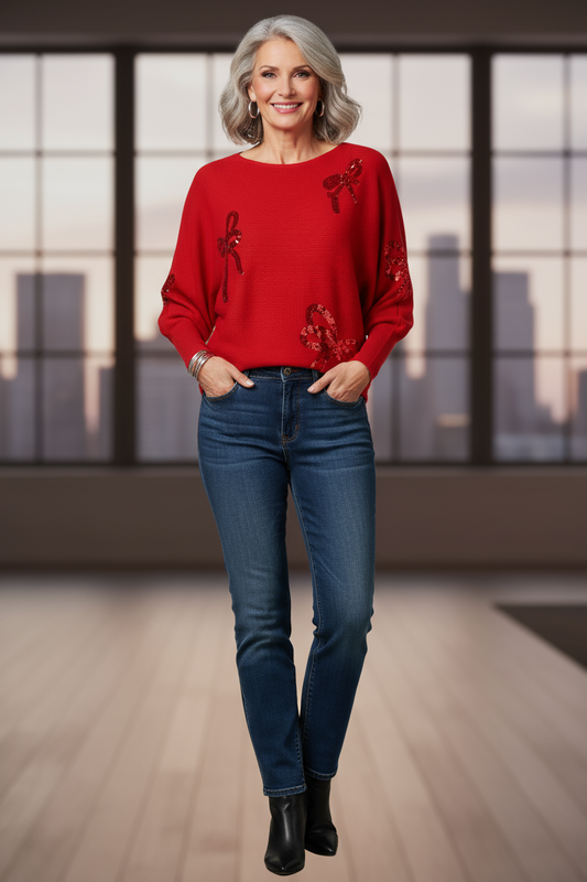 Sequin Bows Ribbed Knit Jumper