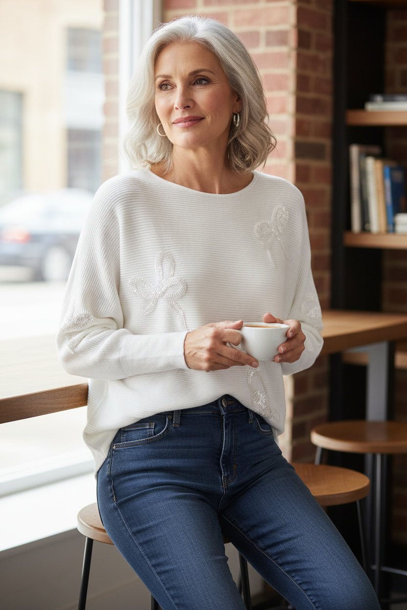 Sequin Bows Ribbed Knit Jumper