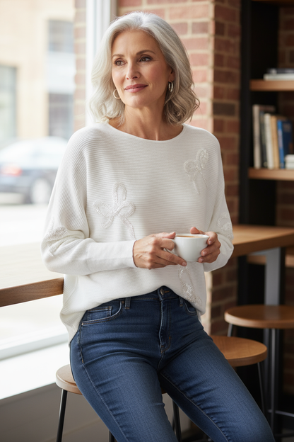 Sequin Bows Ribbed Knit Jumper