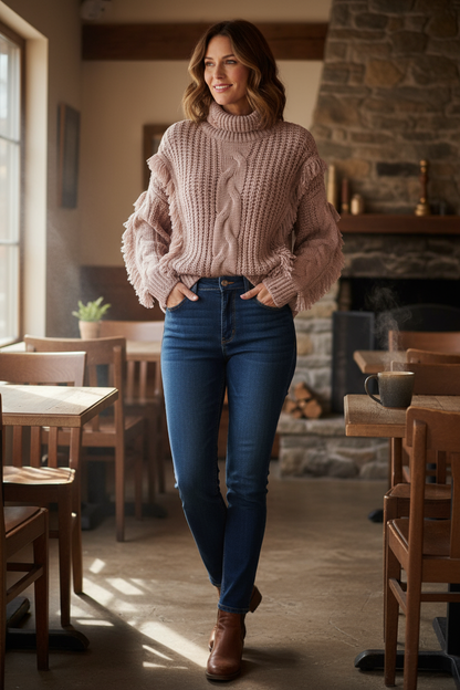 Cable Knit Fringe Wool Jumper