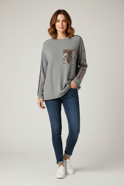 Leopard Sequin Trim Lurex Knit Jumper