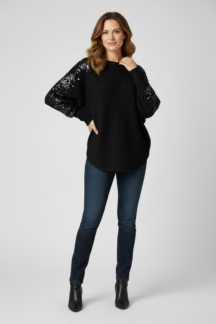 Sequin Sleeve Ribbed Jumper