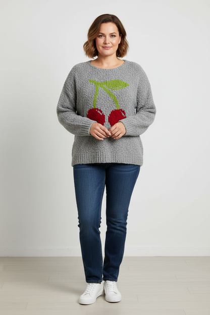 Cherry Pattern Boucle Wool Jumper