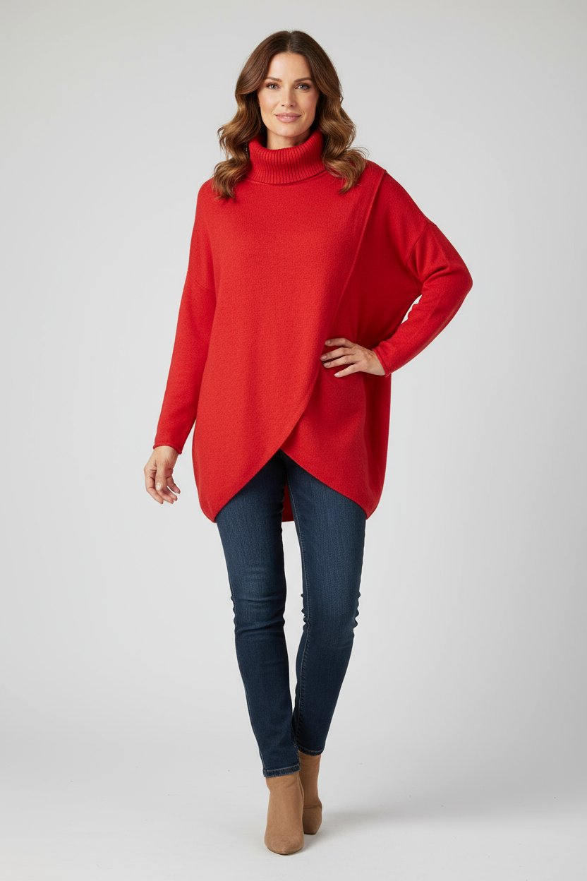 Polo Neck Flap Front Jumper