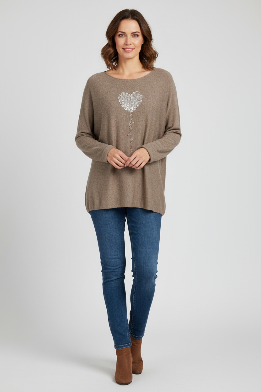Sequin Heart Soft Knit Jumper