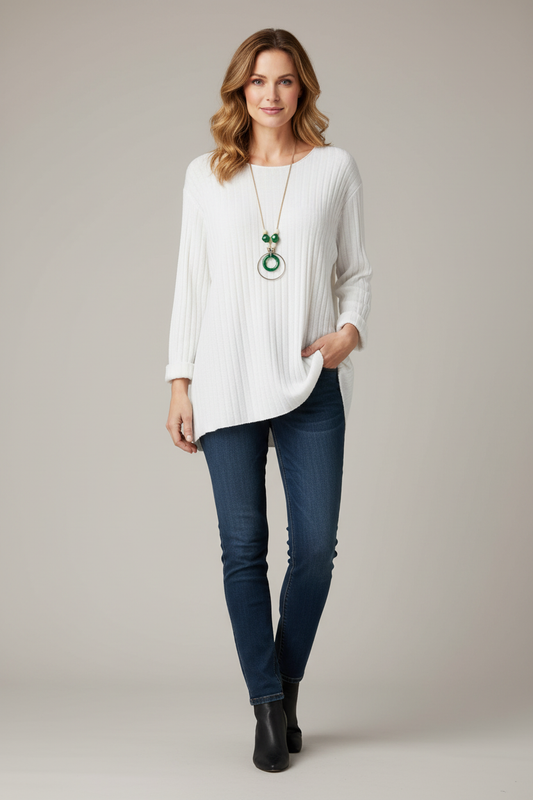 Ribbed Fine Knit Necklace Jumper