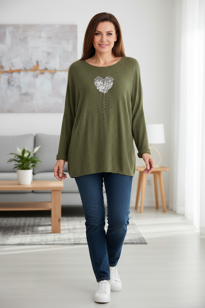 Sequin Heart Soft Knit Jumper