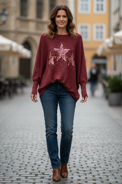 3 Sequin Star Ribbed Jumper