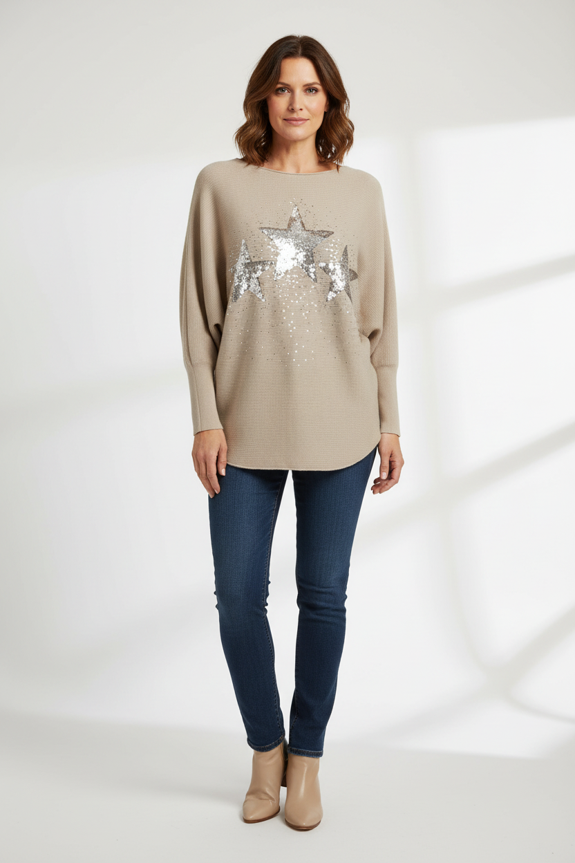 3 Sequin Star Ribbed Jumper