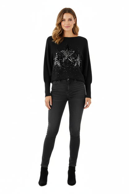 3 Sequin Star Ribbed Jumper
