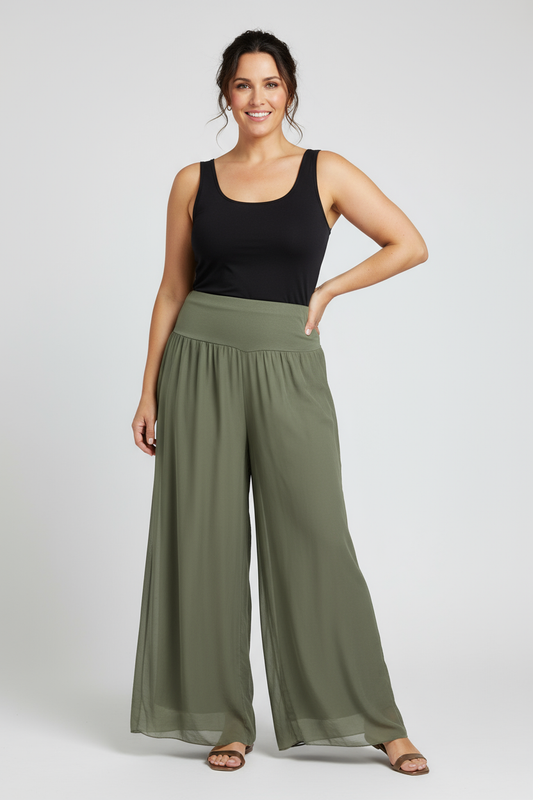 Side Slit Wide Leg Silk Trouser
