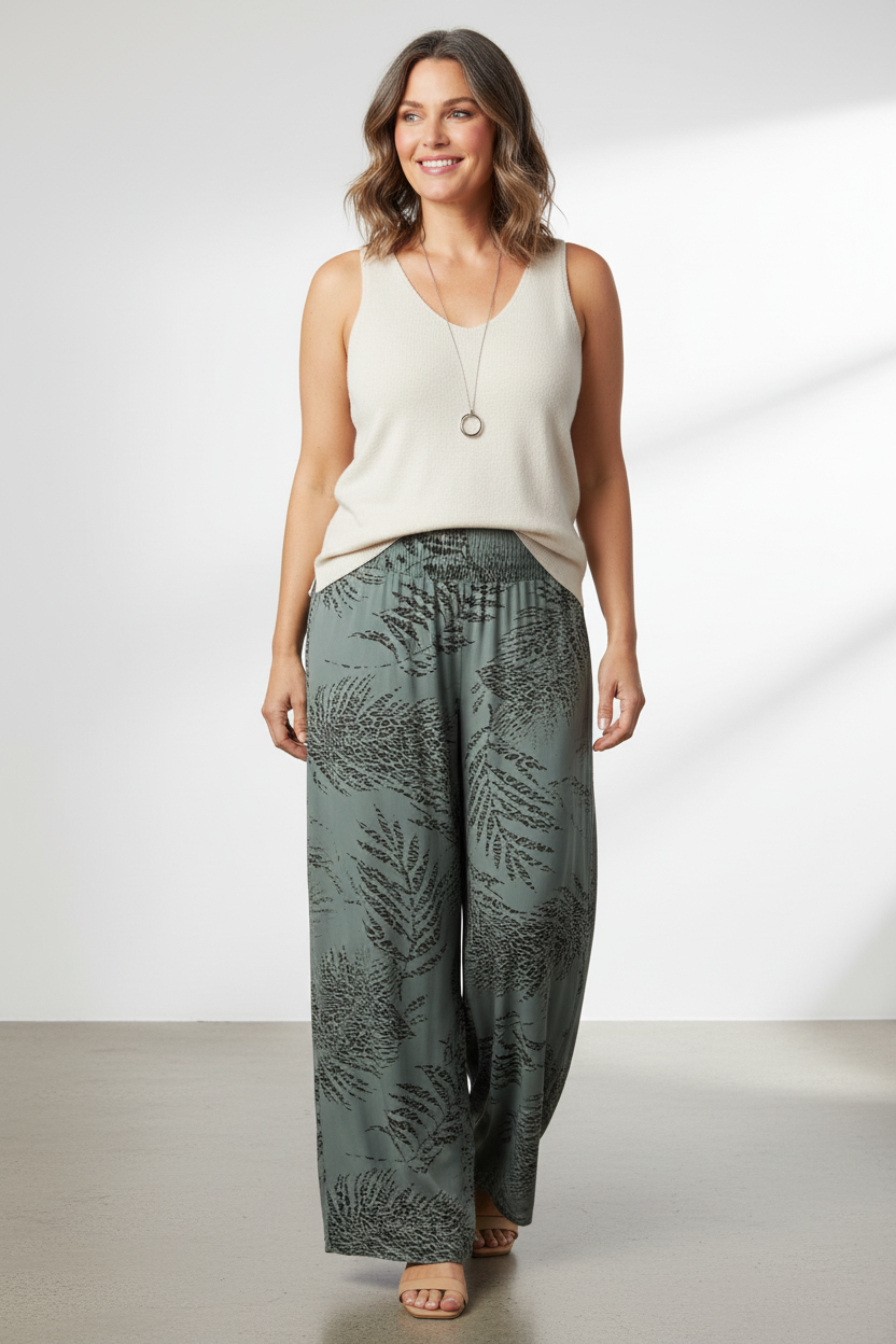Leaf Leopard Print Palazzo Trouser