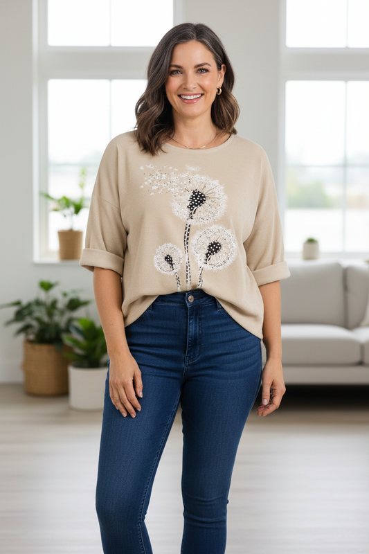 Dandelion Print Chenille Top